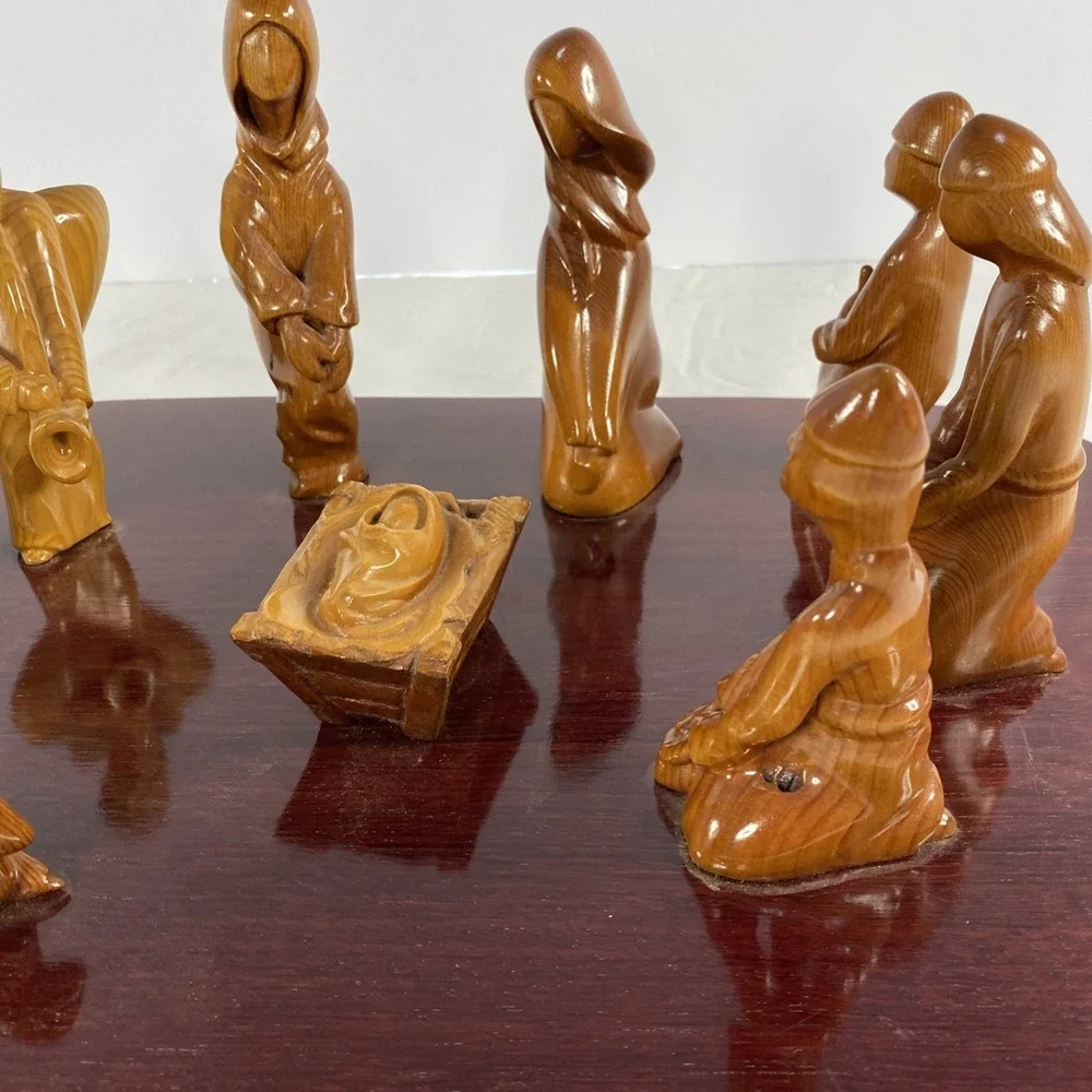 Abstract Carved Wood Nativity Set on Display Board | Modern Style | As-Is